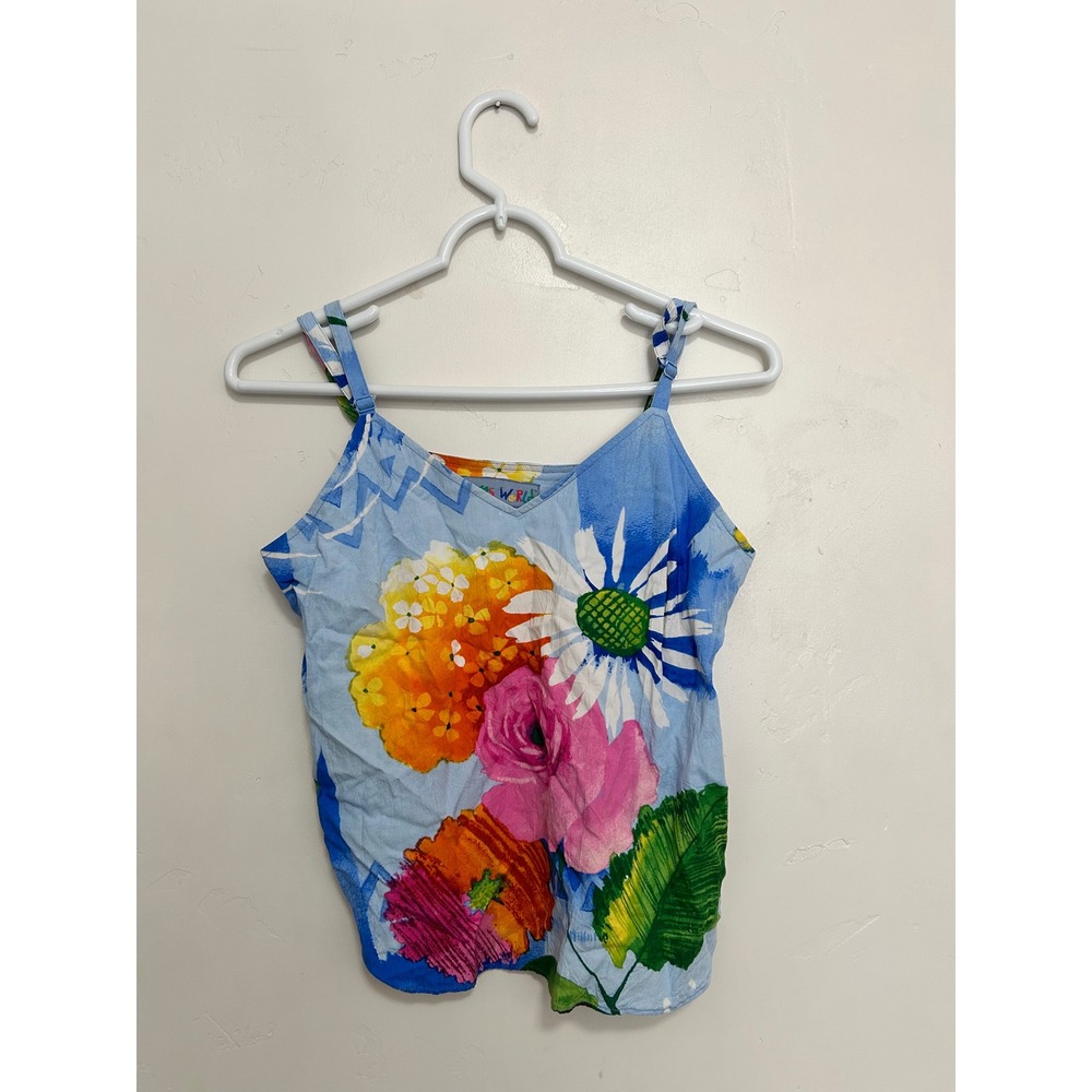 Jams World Ravishing Floral Camisole Tank Top Blue Multi Rayon Small